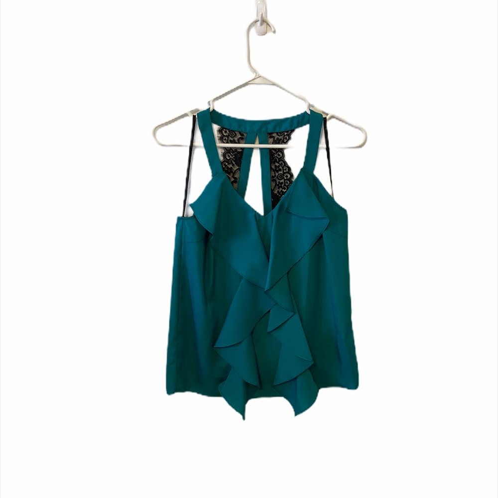 Aryn K Emerald Green Ruffle Lace Back Top XS